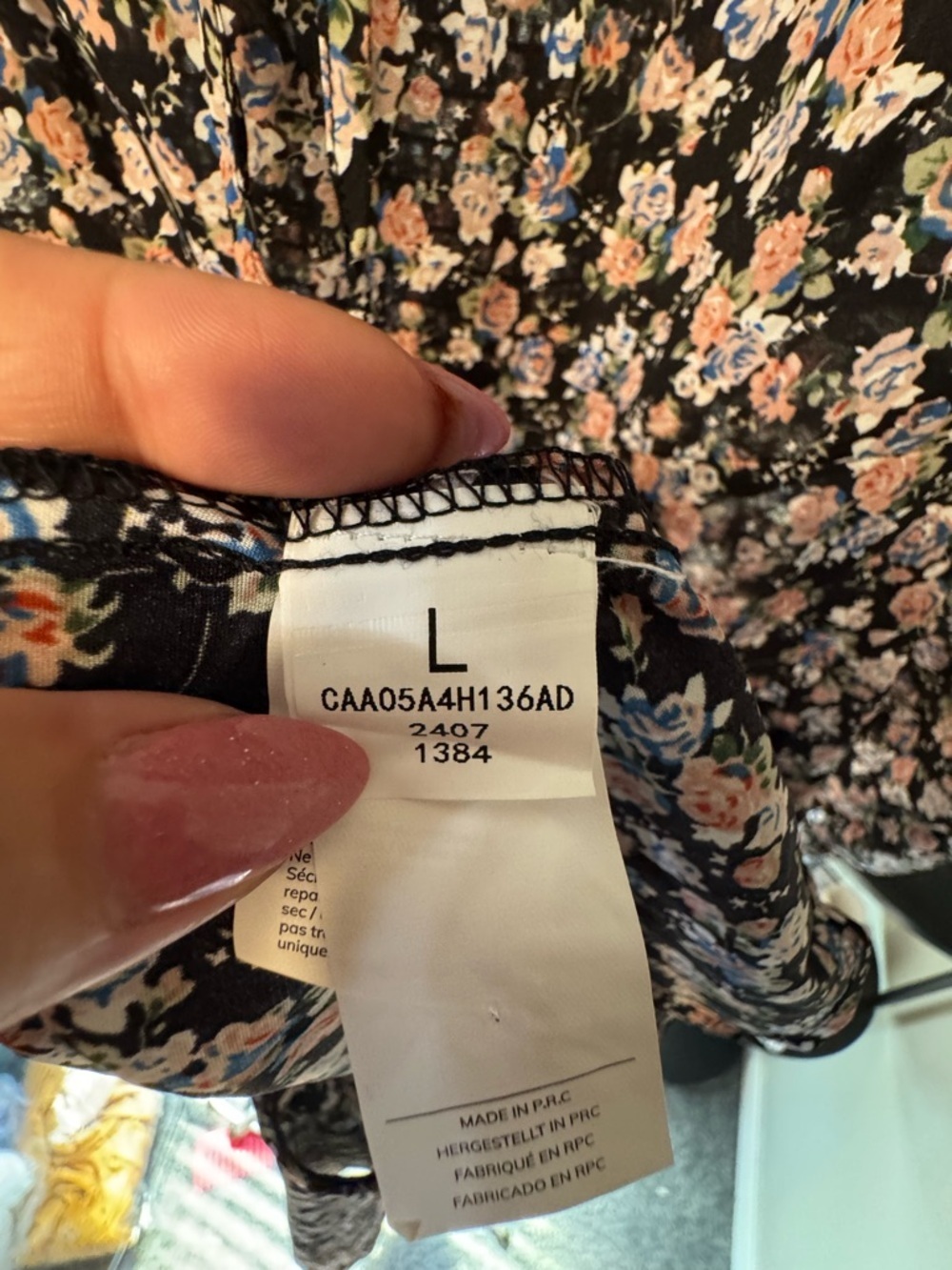 Floral Puff-Sleeve Midi Dress - Black with Blush Floral - Picture 6 of 7